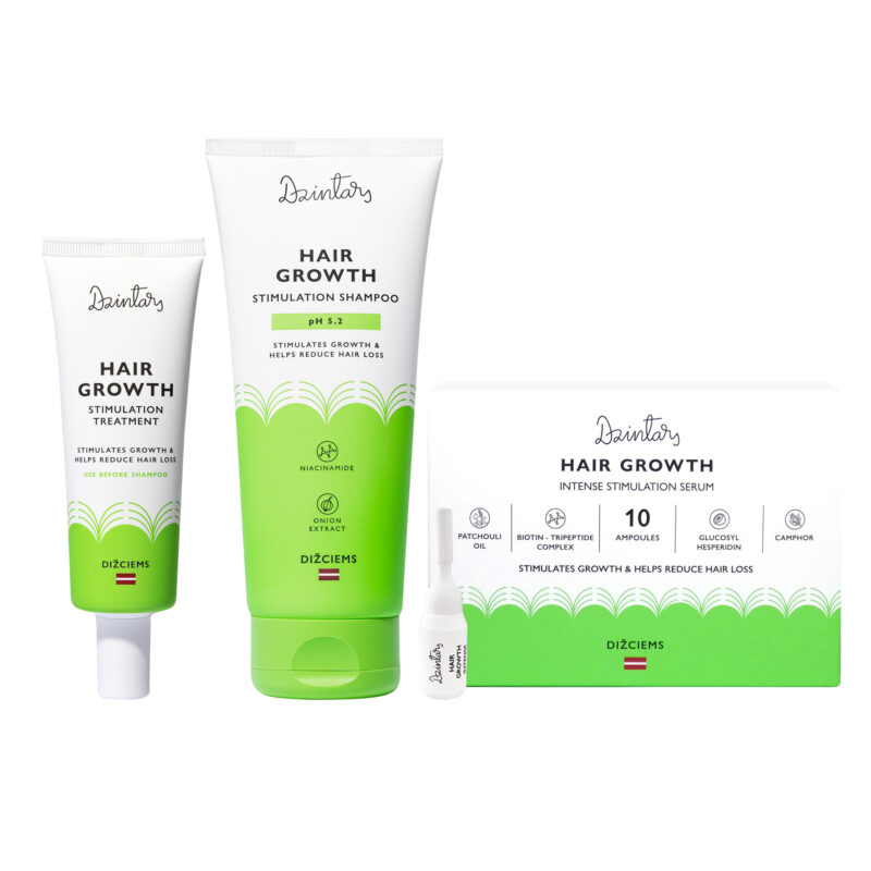 Dzintars Dižciems Hair Growth Stimulation full set with shampoo, treatment and intense stimulation serum ampoules