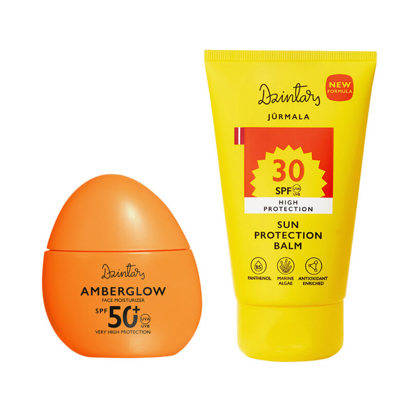 Dzintars sun care duo – Amberglow Face Moisturizer SPF 50+ Very High Protection and Jūrmala Sun Protection Balm SPF 30 High Protection with marine algae