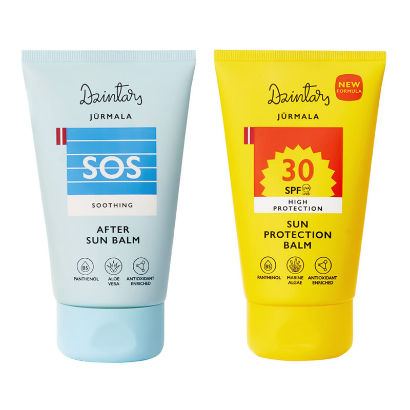 Dzintars Jūrmala sun care duo – SPF 30 High Protection Sun Balm with marine algae and SOS Soothing After Sun Balm with aloe vera and panthenol