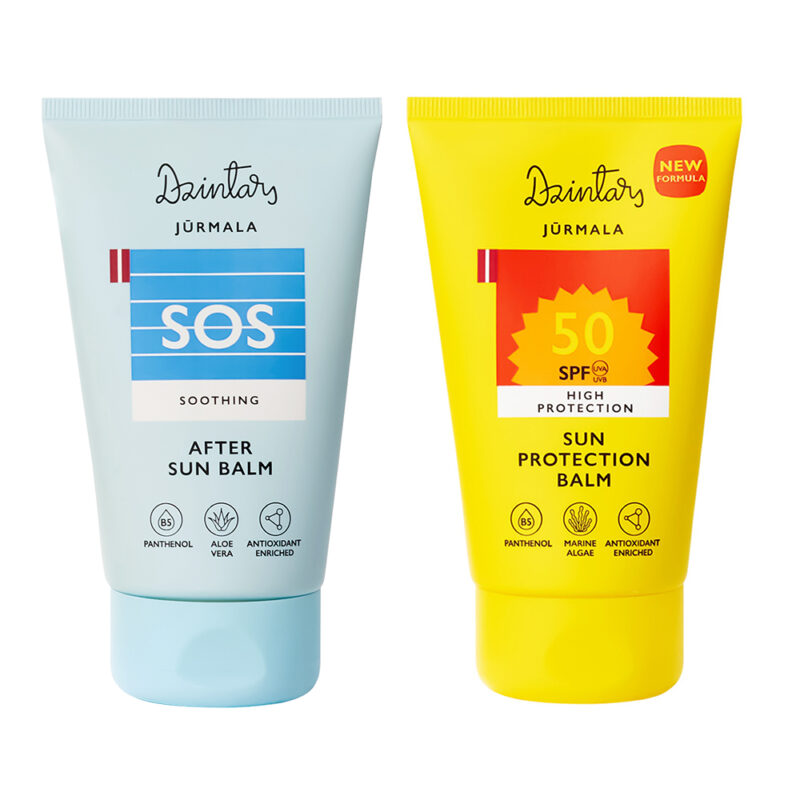 Dzintars Jūrmala sun care duo – SPF 50 High Protection Sun Balm with marine algae and SOS Soothing After Sun Balm with aloe vera and panthenol