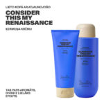 Dzintars CONSIDER THIS MY RENAISSANCE renewing body cleanser 385ml shown with matching body cream 200ml — blue packaging, bergamot and patchouli scent, same fragrance double effect, made in Latvia