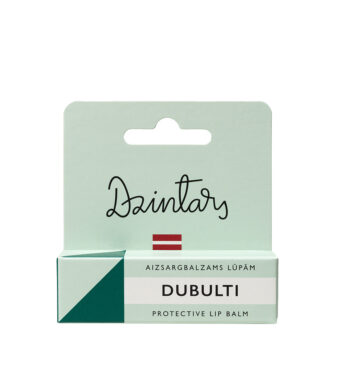 Dzintars Dubulti Protective Lip Balm – mint green packaging with teal accent, aizsargbalzams lūpām, made in Latvia