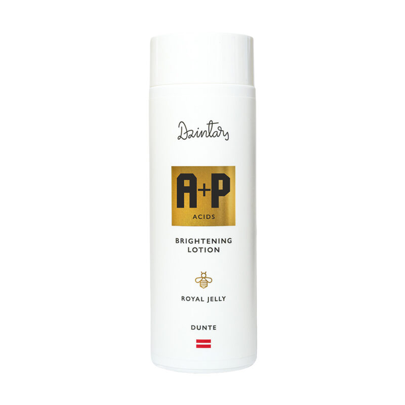 Dzintars Dunte Brightening Lotion with AHA and PHA acids and royal jelly – exfoliating face toner 200ml, white bottle