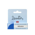 Dzintars Kolka Moisturising Lip Balm – light blue packaging with navy accent, mitrinošs lūpu balzams, made in Latvia