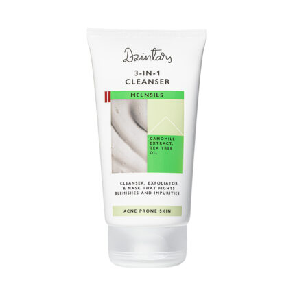 Dzintars Melnsils 3-in-1 Cleanser 150ml – white tube for acne prone skin with camomile extract, tea tree oil and kaolin, cleanser exfoliator and mask, made in Latvia