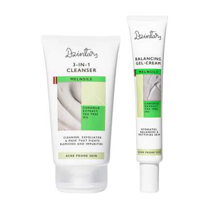Dzintars Melnsils acne skincare set - 3-in-1 Cleanser 150ml and Balancing Gel-Cream 50ml for acne prone oily skin, camomile extract and tea tree oil, made in Latvia