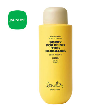 Dzintars SORRY FOR BEING THIS GORGEOUS nourishing body cleanser 1000ml — yellow bottle with honey and ginseng extract, warm honey scent, made in Latvia