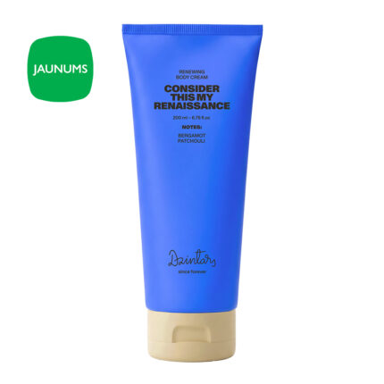 Dzintars CONSIDER THIS MY RENAISSANCE renewing body cream 200ml - blue tube with algae extract and panthenol, bergamot and patchouli scent, quick-absorbing glow body cream, made in Latvia