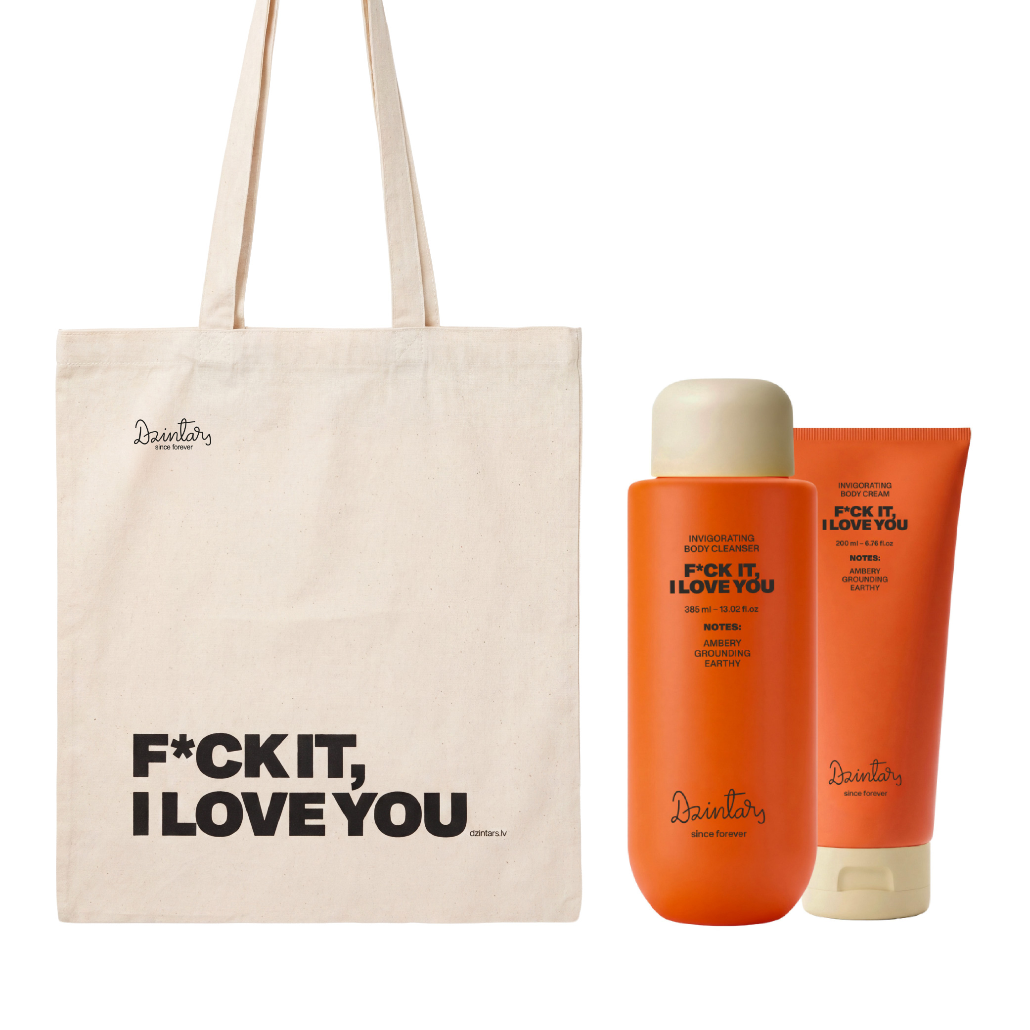 dzintars-fck-it-i-love-you-invigorating-body-cleanser-body-cream-tote-bag-ambery-earthy-gift-set Dzintars F*ck It I Love You invigorating gift set – body cleanser, body cream and tote bag with ambery earthy notes