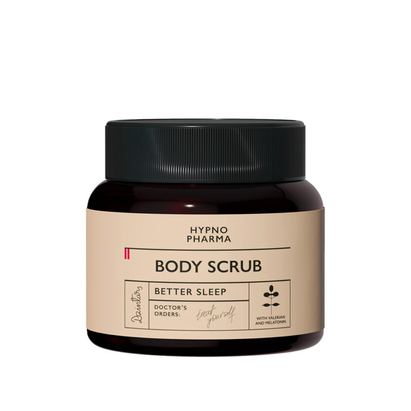 Dzintars Hypno Pharma Body Scrub 300g with valerian, melatonin and apricot seed powder for soft skin and better sleep