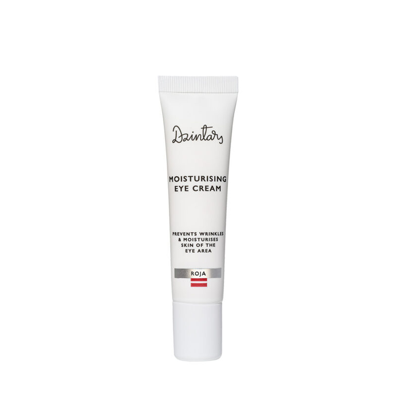 Dzintars Roja Moisturising Eye Cream in a white tube, prevents wrinkles and hydrates the delicate eye area
